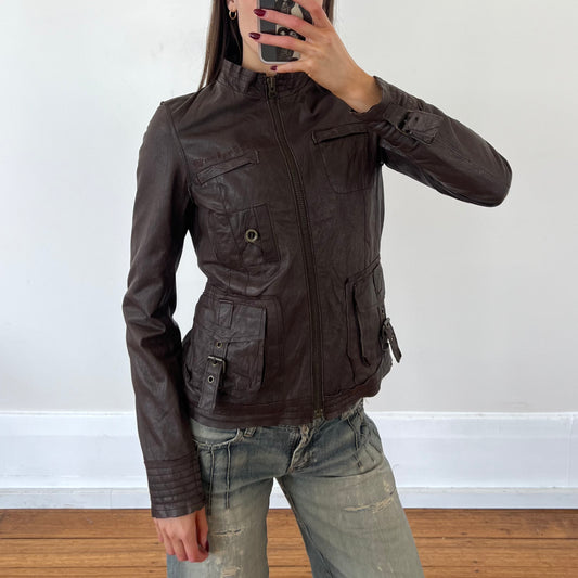 brown leather moto jacket