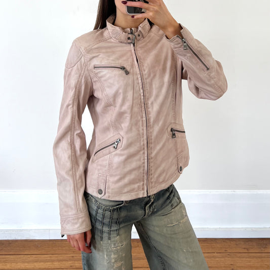 pink leather jacket