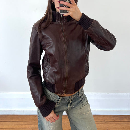 brown leather jacket