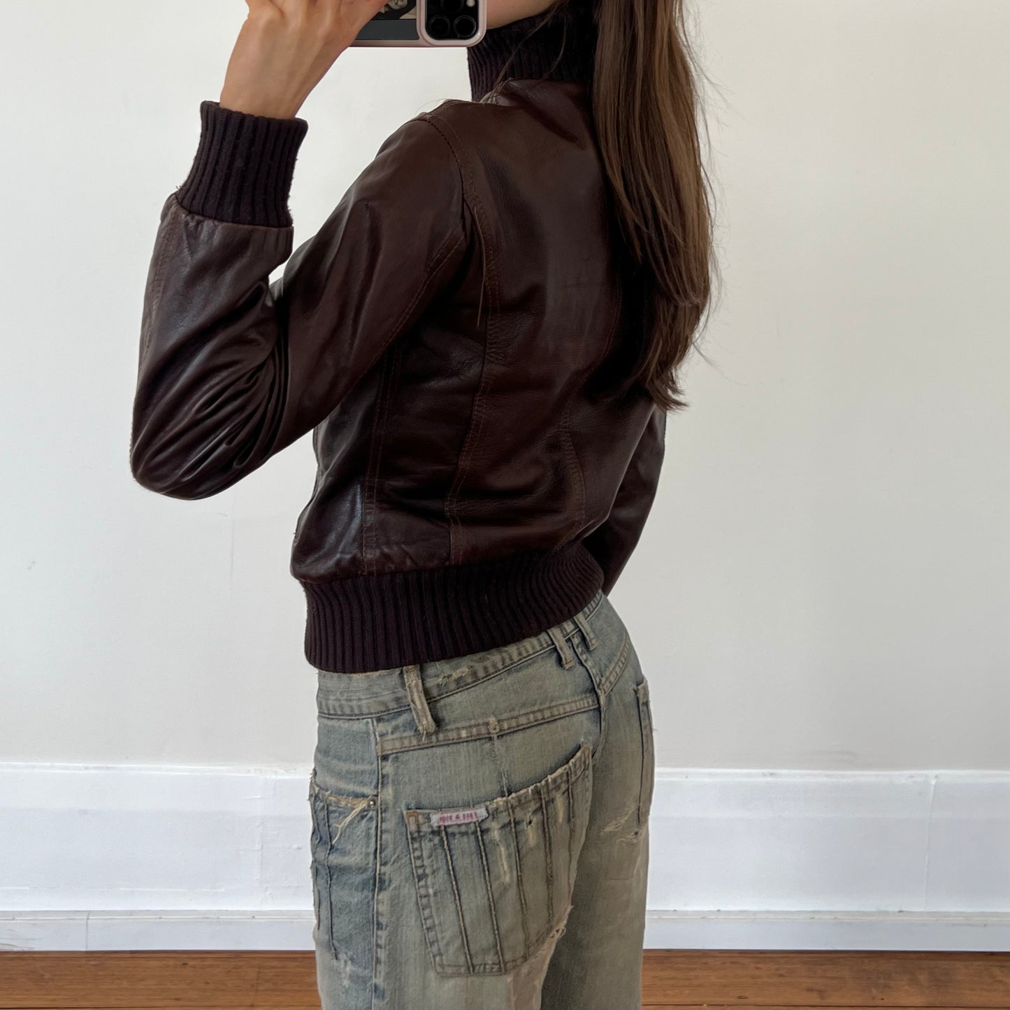 brown leather jacket