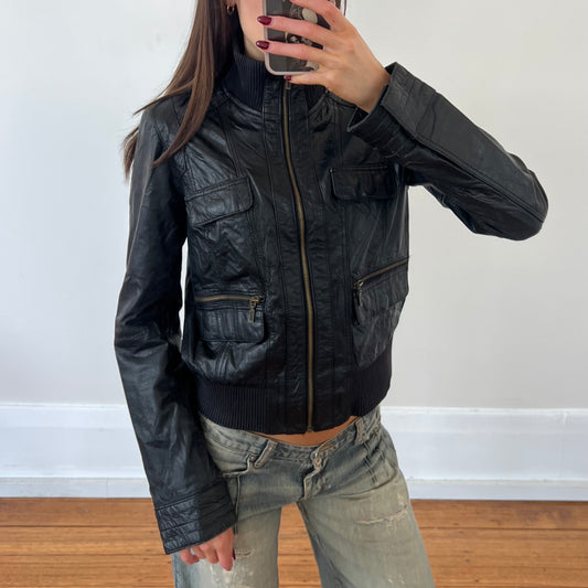 black leather jacket