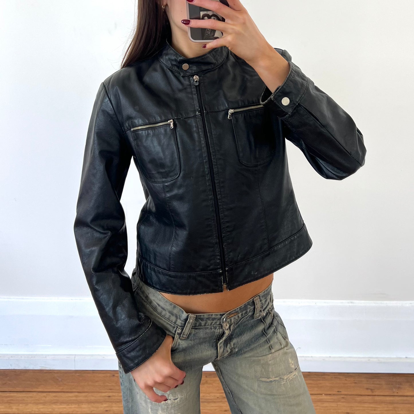 black moto leather jacket