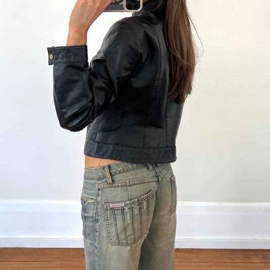 black moto leather jacket