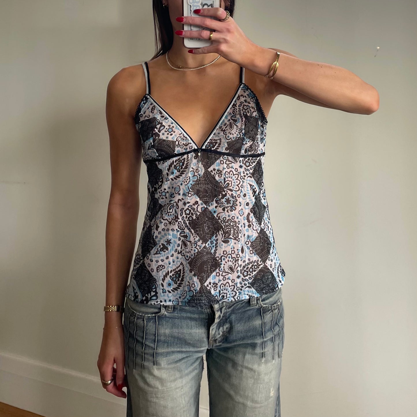 y2k sheer print cami