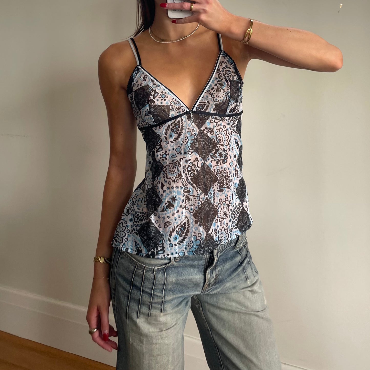 y2k sheer print cami