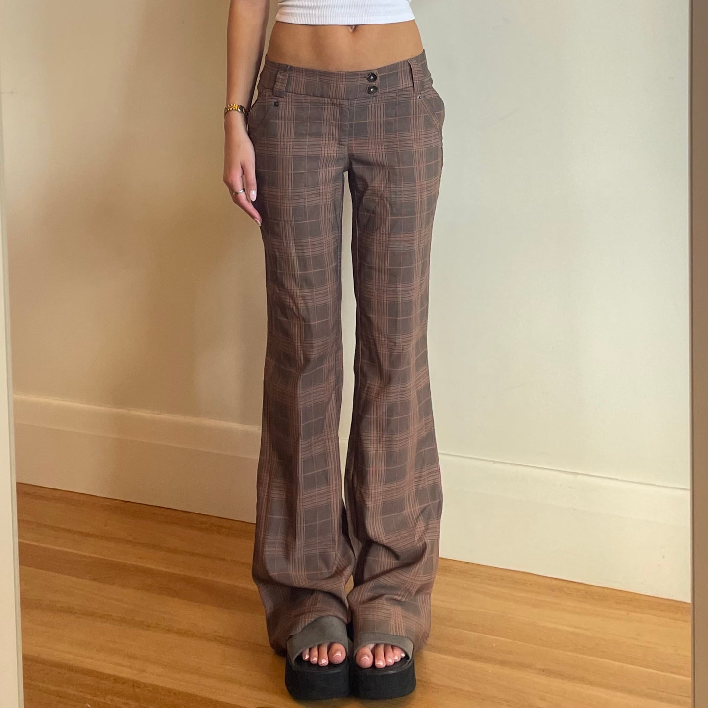 90s plaid flared trousers