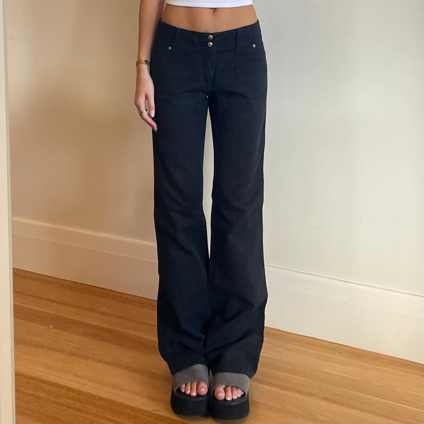 black low rise bootcut pants