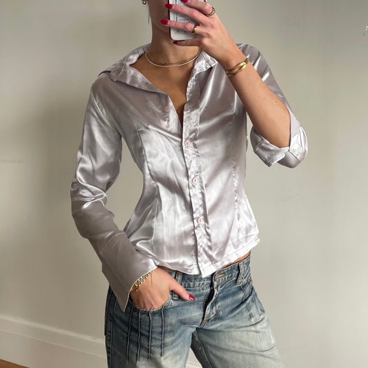 silky button-up shirt