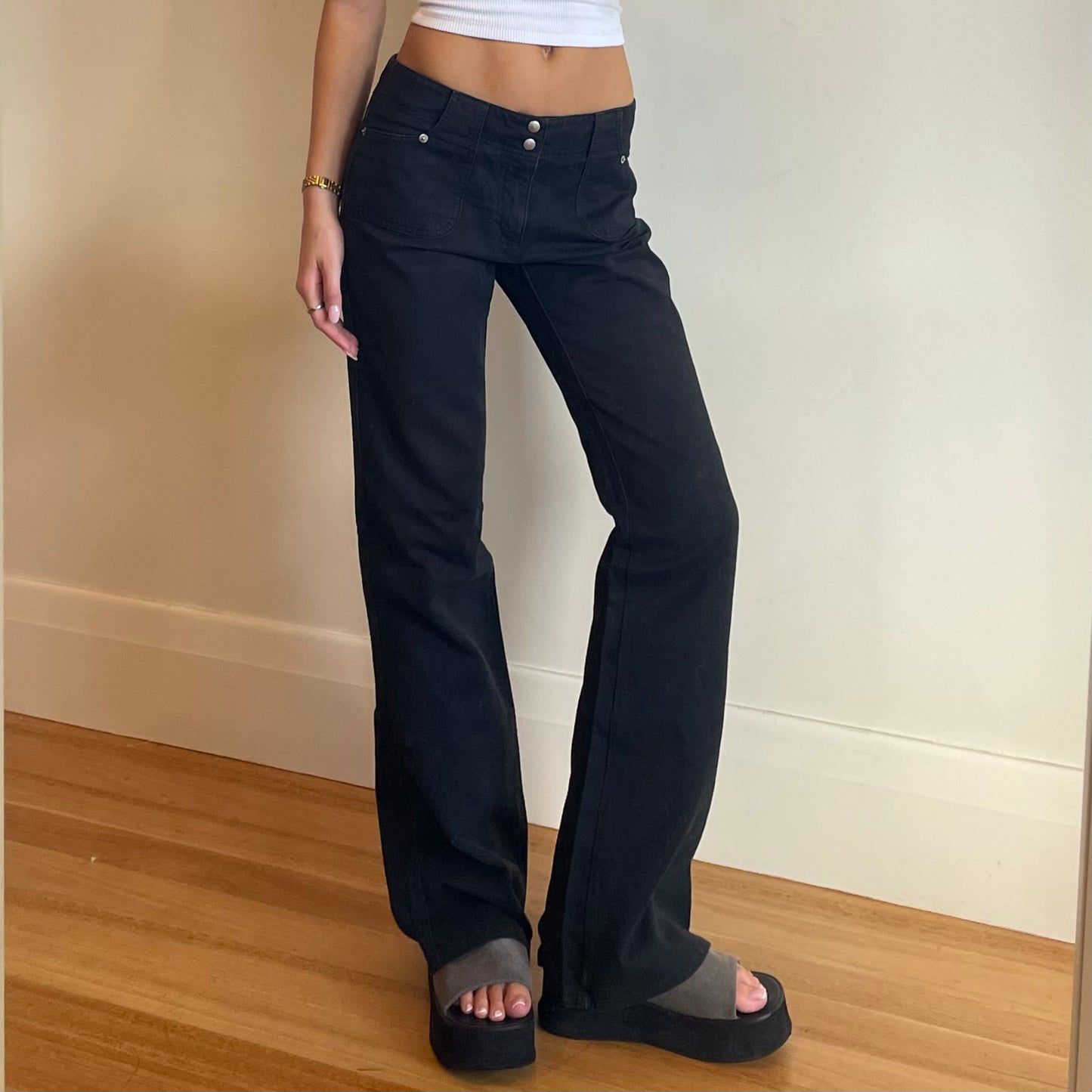 black low rise bootcut pants