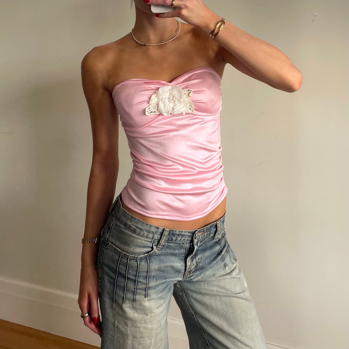 pink silky tube top