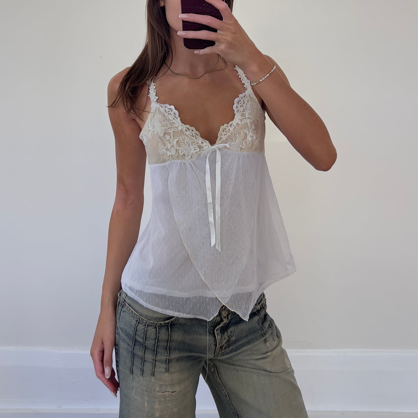 white lace mesh cami