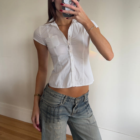 white lace up shirt