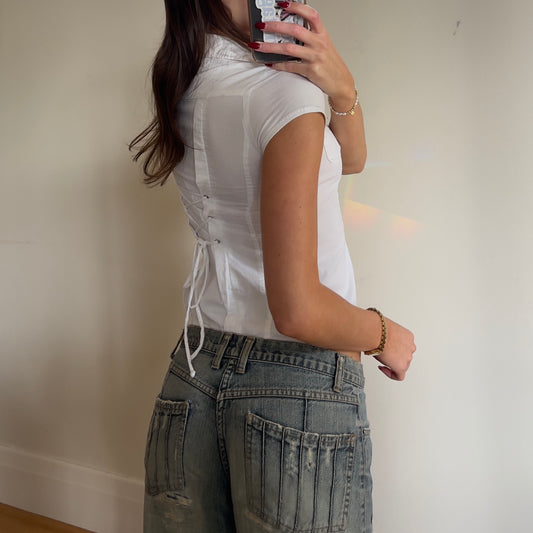 white lace up shirt