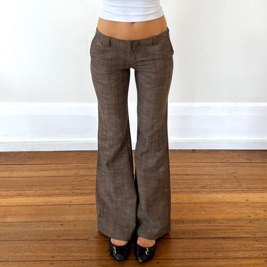brown low rise flared trousers