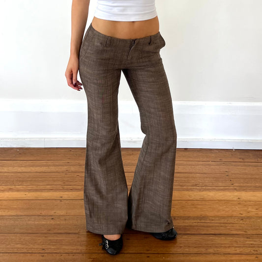 brown low rise flared trousers
