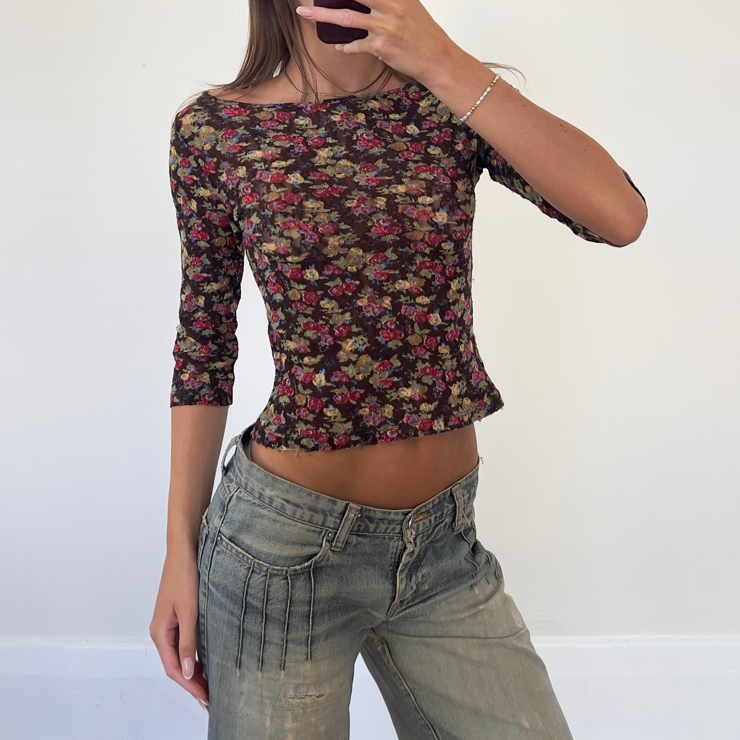 lace floral 3/4 sleeve top