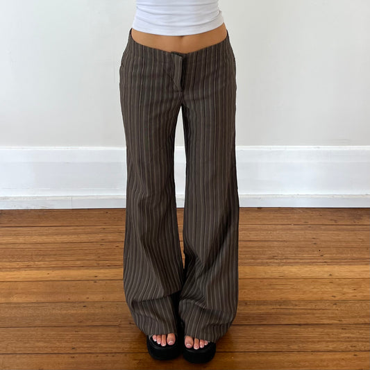 brown wide leg pinstripe pants