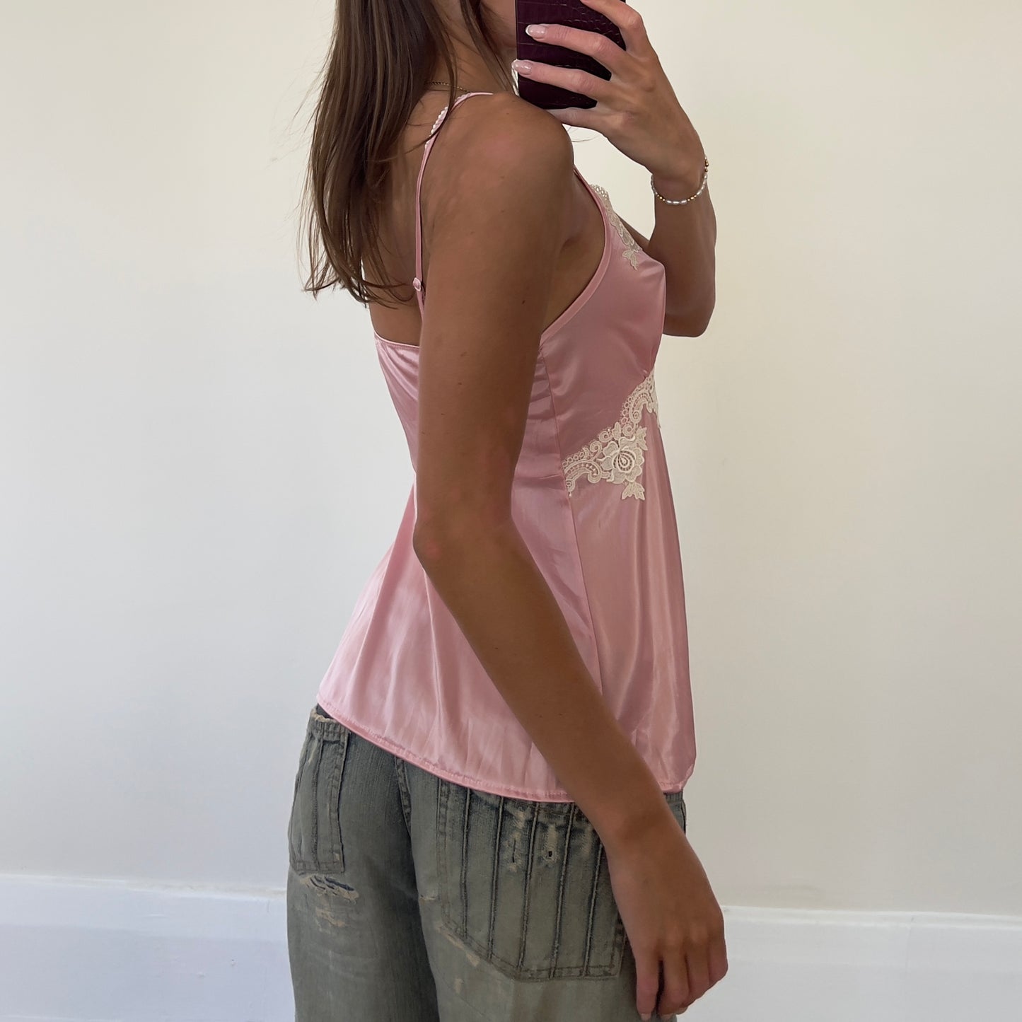 pink silky cami