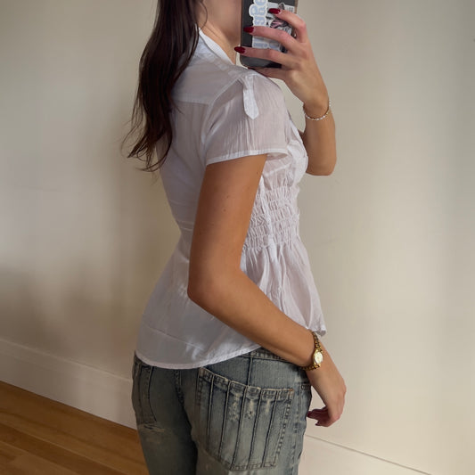 white reworked ruched shirt