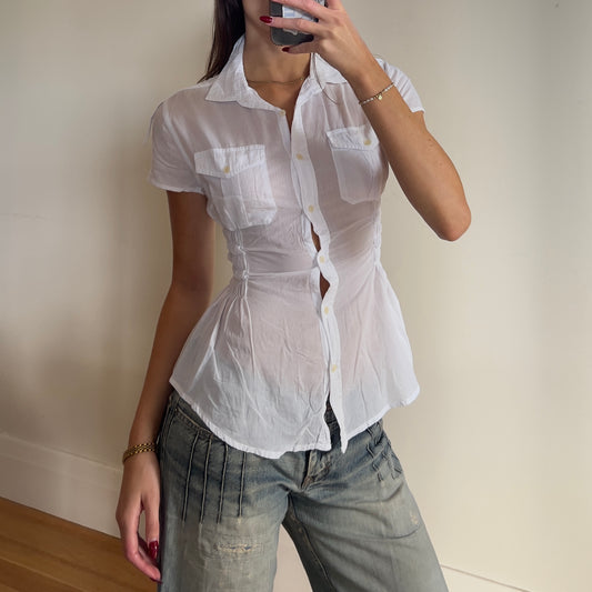 white reworked ruched shirt