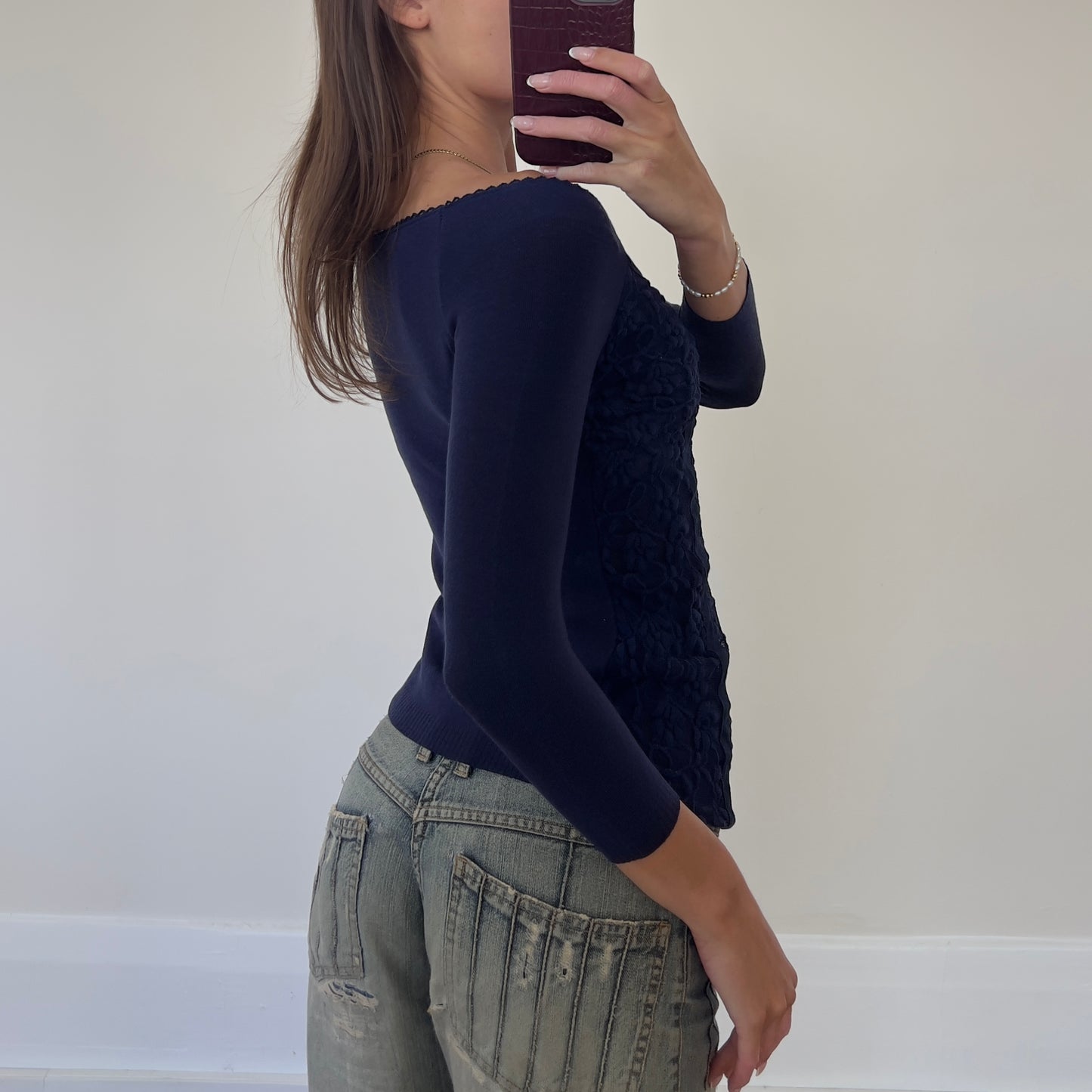 navy lace 3/4 sleeve top