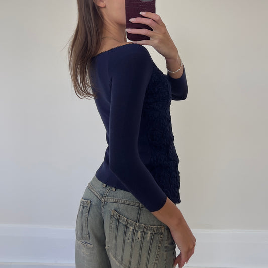 navy lace 3/4 sleeve top