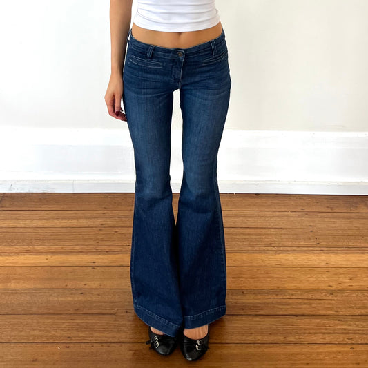 dark denim low rise flared jeans