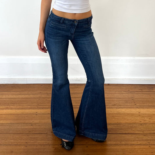 dark denim low rise flared jeans