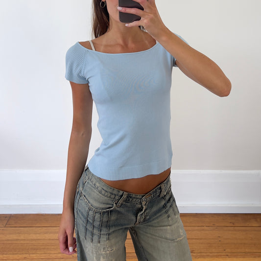blue wide neck tee