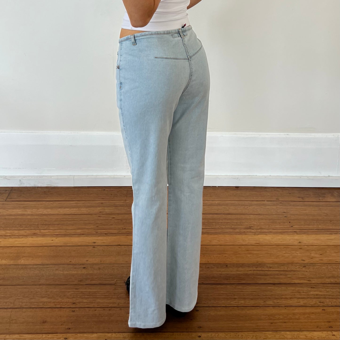 distressed style flared jeans