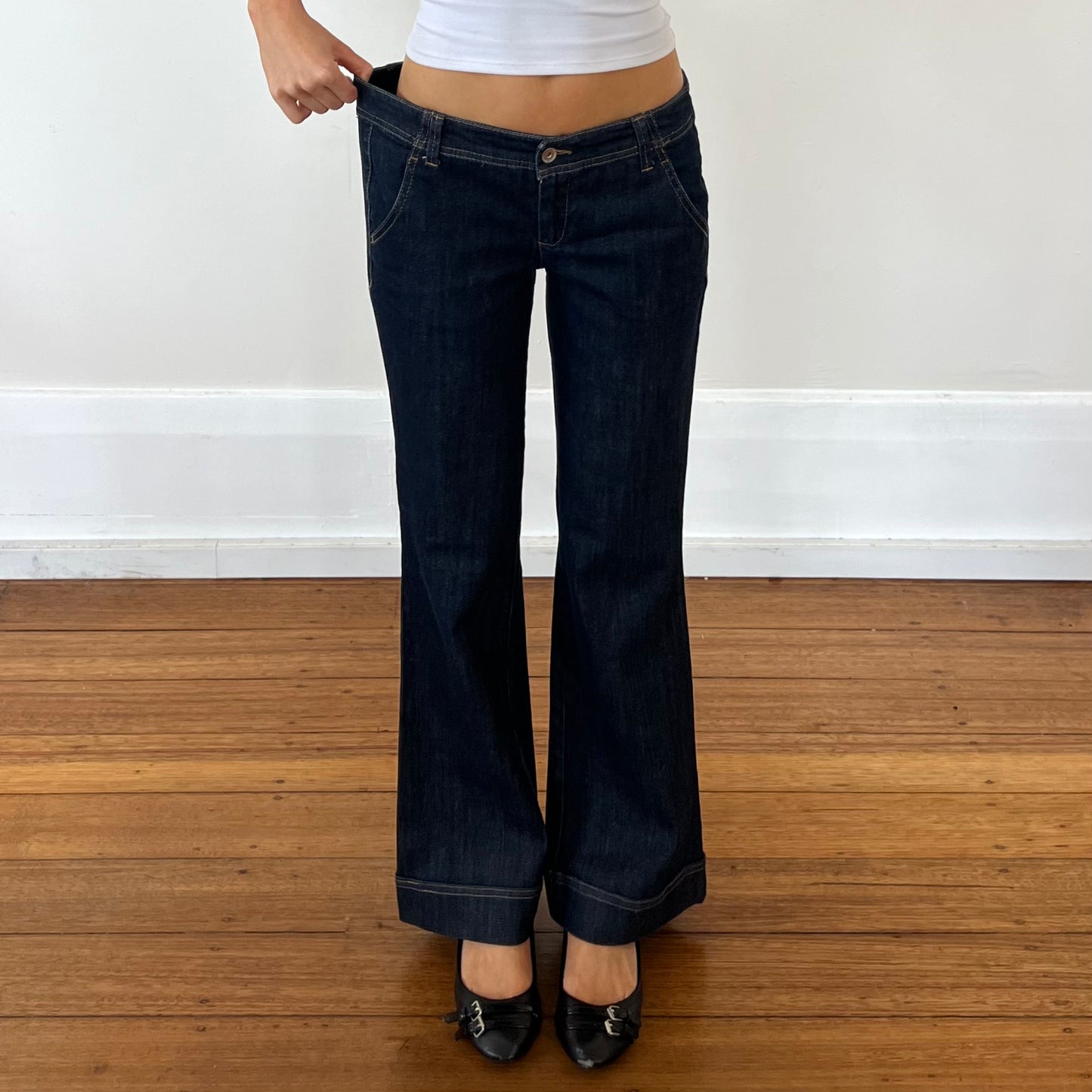 dark denim flared jeans
