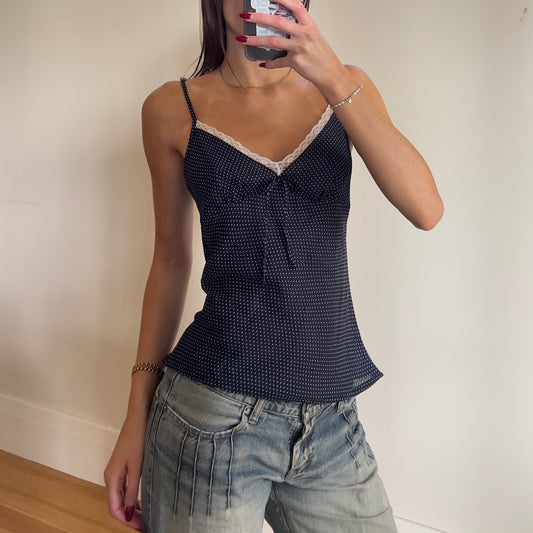 navy polkadot cami