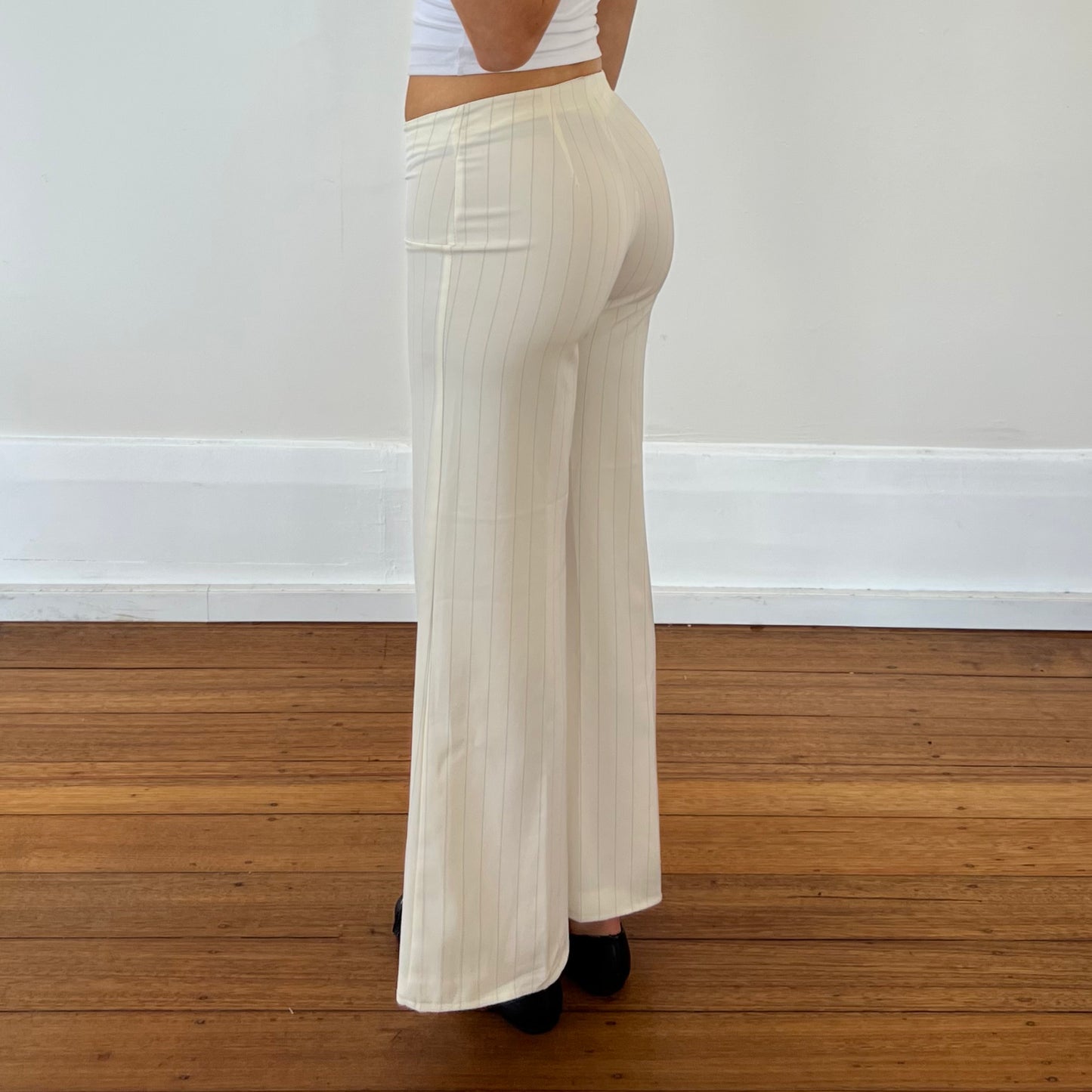 cream pinstripe trousers