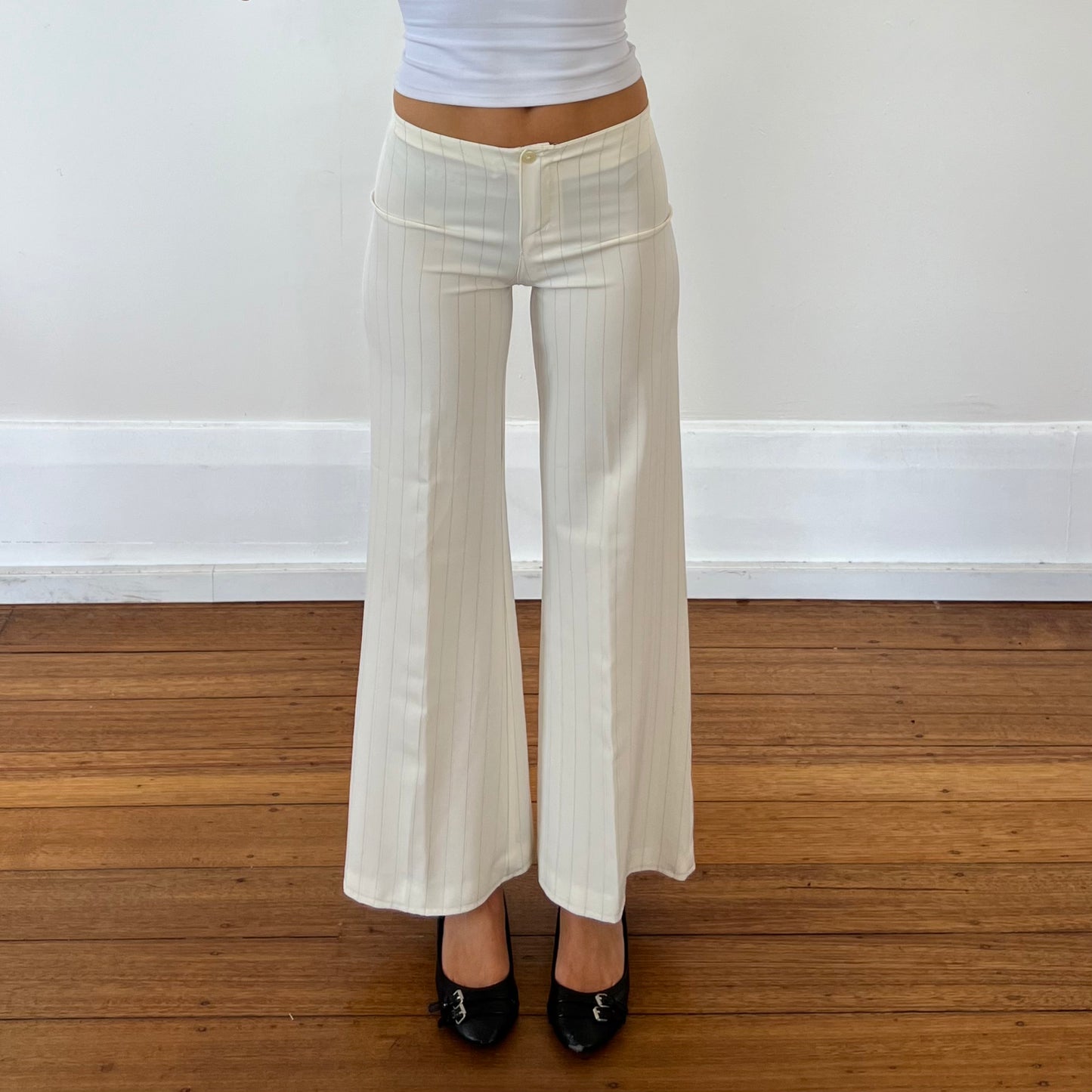 cream pinstripe trousers