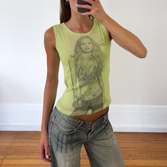 graphic green mesh tank