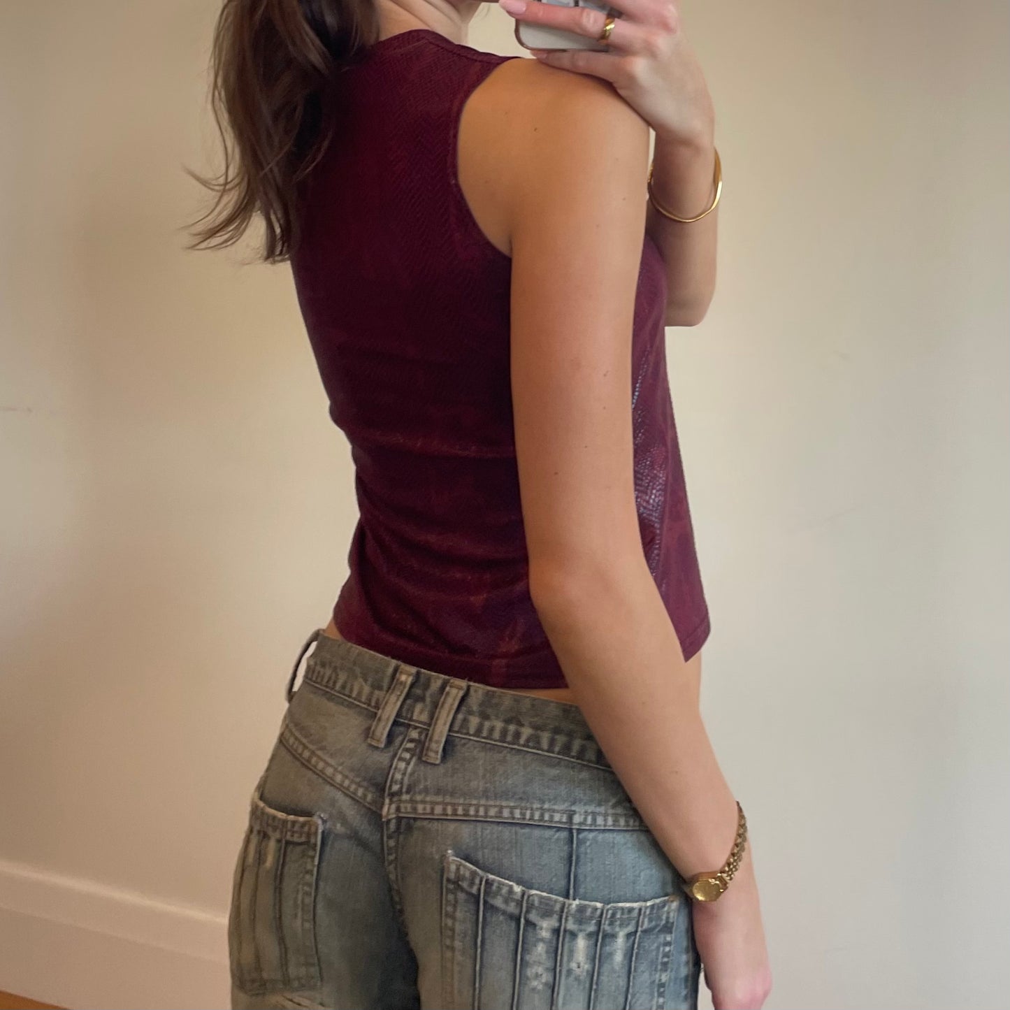 90s burgundy high neck top