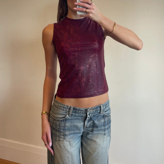 90s burgundy high neck top