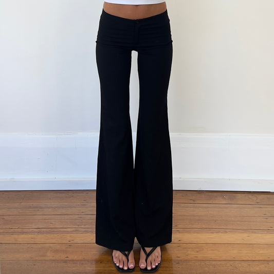 black low rise flared trousers
