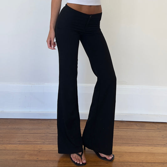 black low rise flared trousers