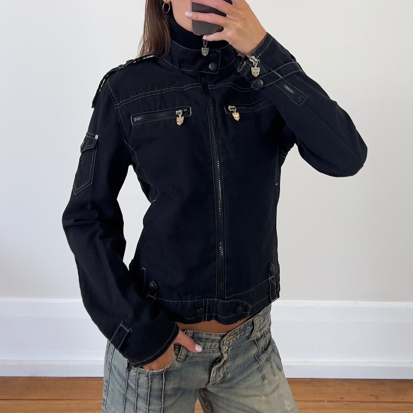 black high neck zip up jacket