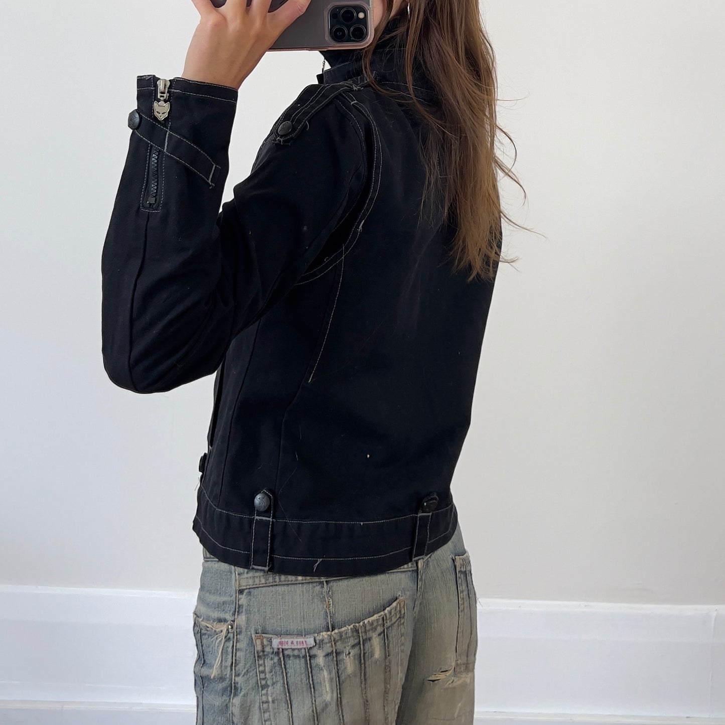 black high neck zip up jacket