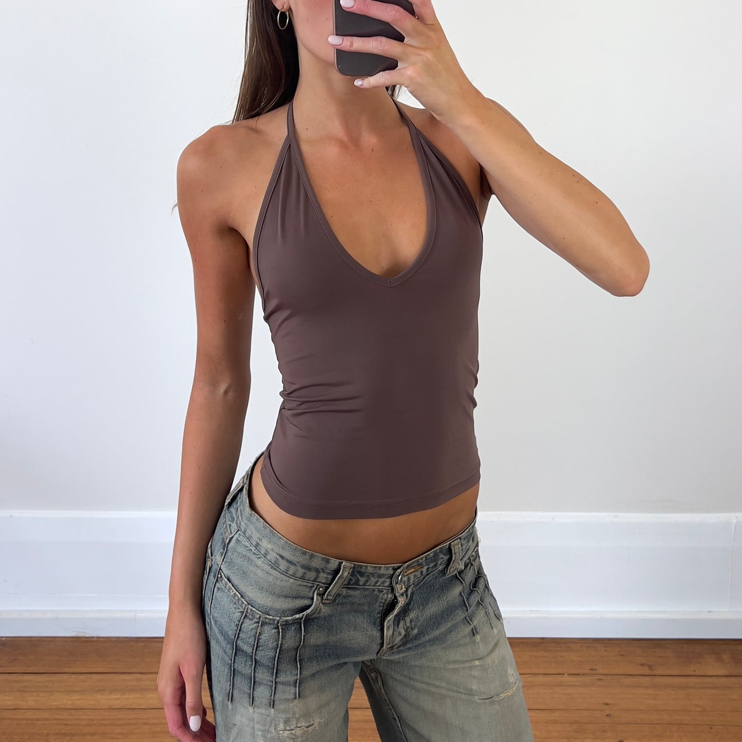 khaki brown halter top