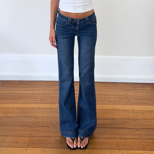 mid wash denim bootcut jeans