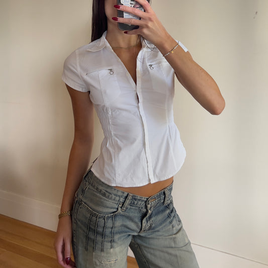 white reworked ruched shirt