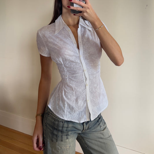white reworked ruched shirt