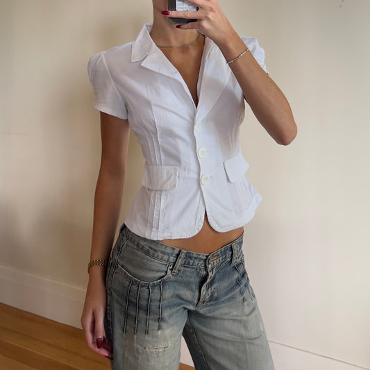 white reworked cinched shirt