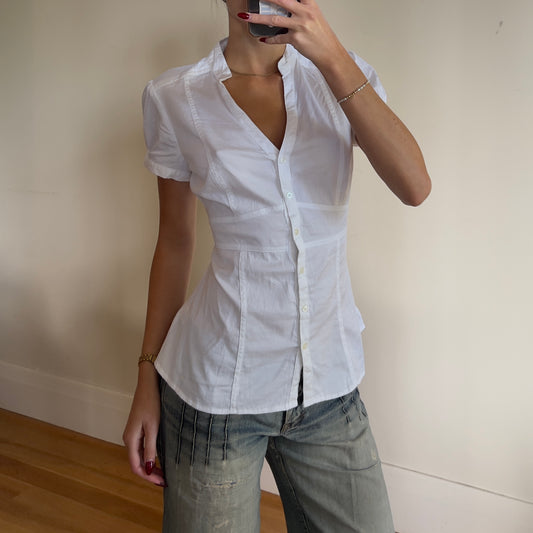 white reworked ruched shirt