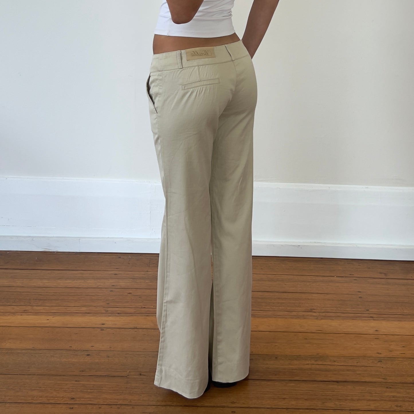 low rise flared beige trousers