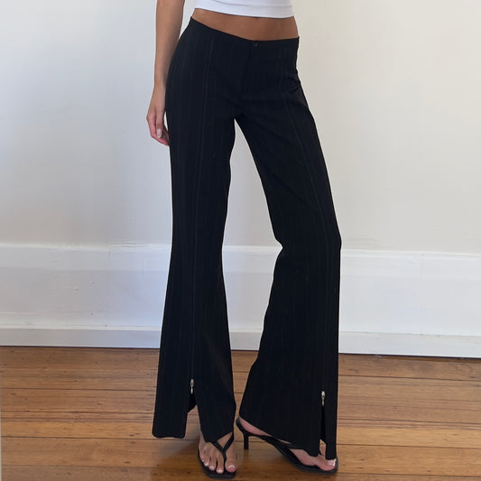 black pinstripe trousers