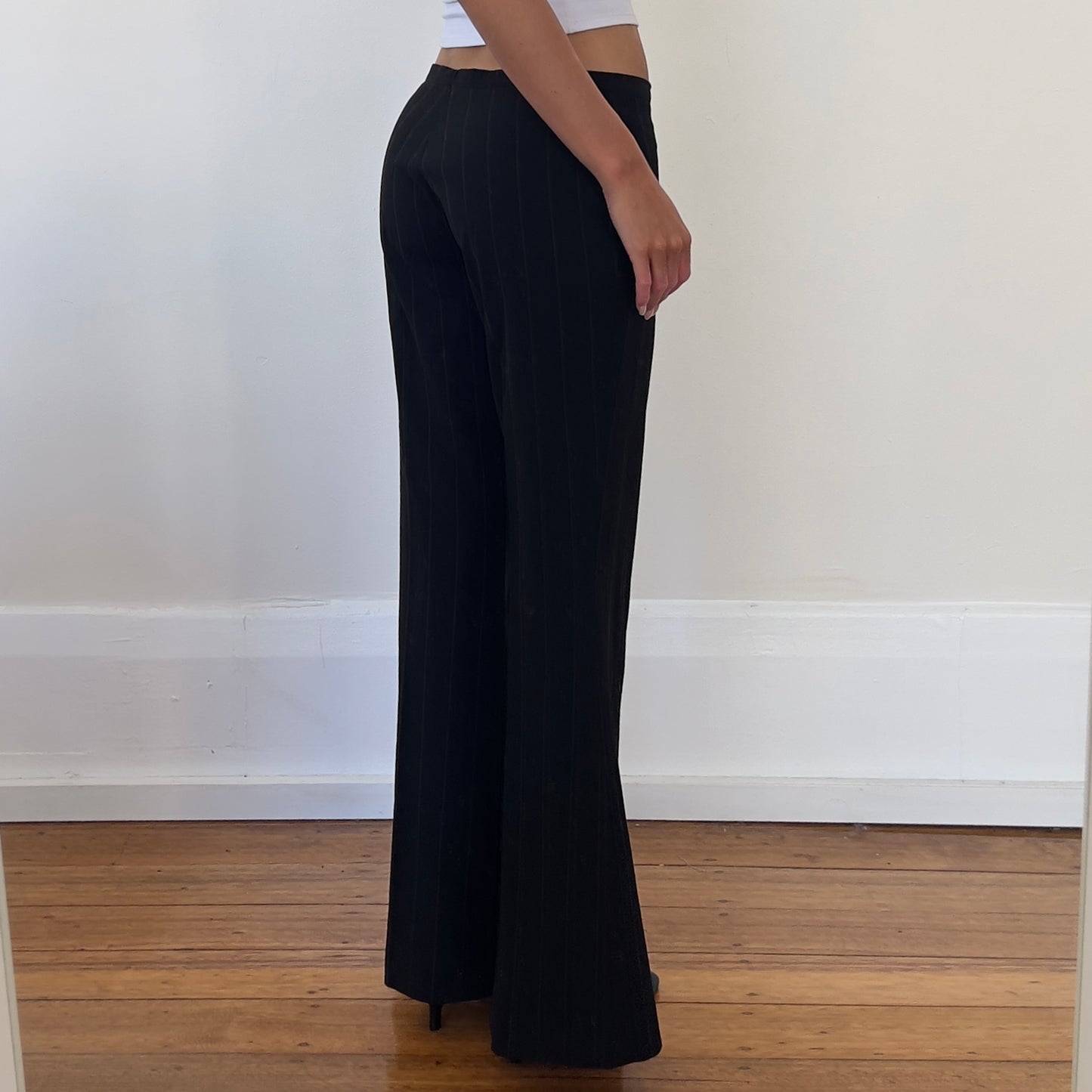 black pinstripe trousers